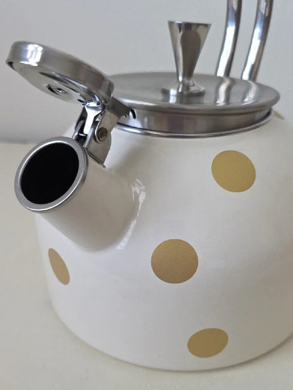 kate spade Cream Tea Kettle with Gold Polka Dots
